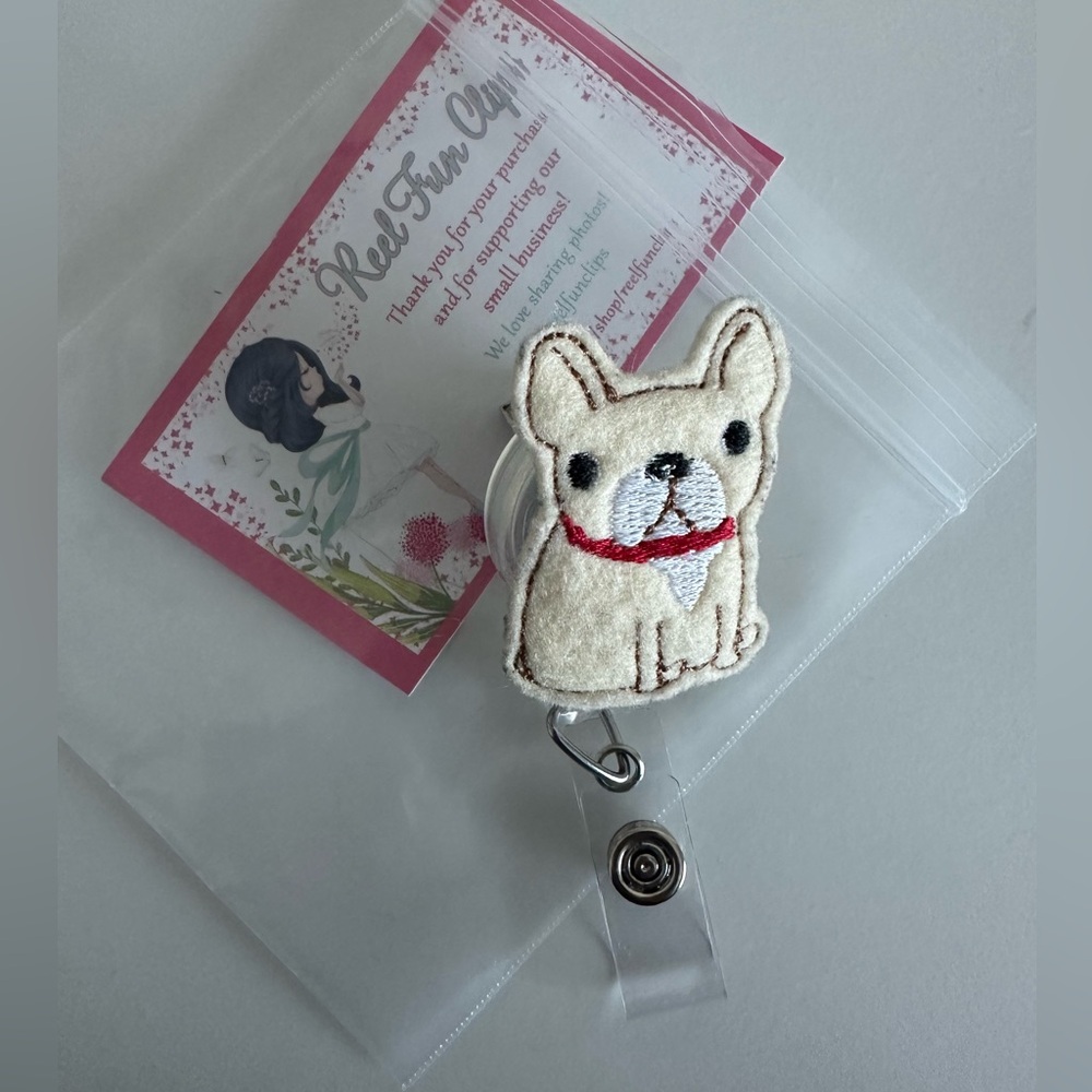 Brand new - french bulldog badge reel